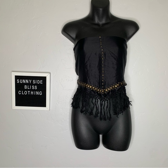 Nalini Black Silk Tie Around Top W/ Medal Embellishments One Size - Picture 1 of 14